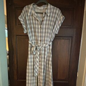 Calvin Klein belted black/white check button-up dress 🖤🤍 Size 14